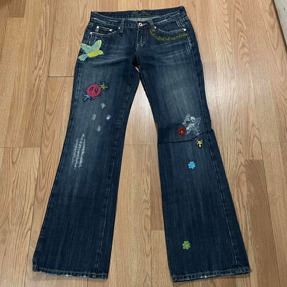 Miss Me Women’s Bootcut Jeans 28 (30x32) Woodstock Patch Blue Western Cowgirl